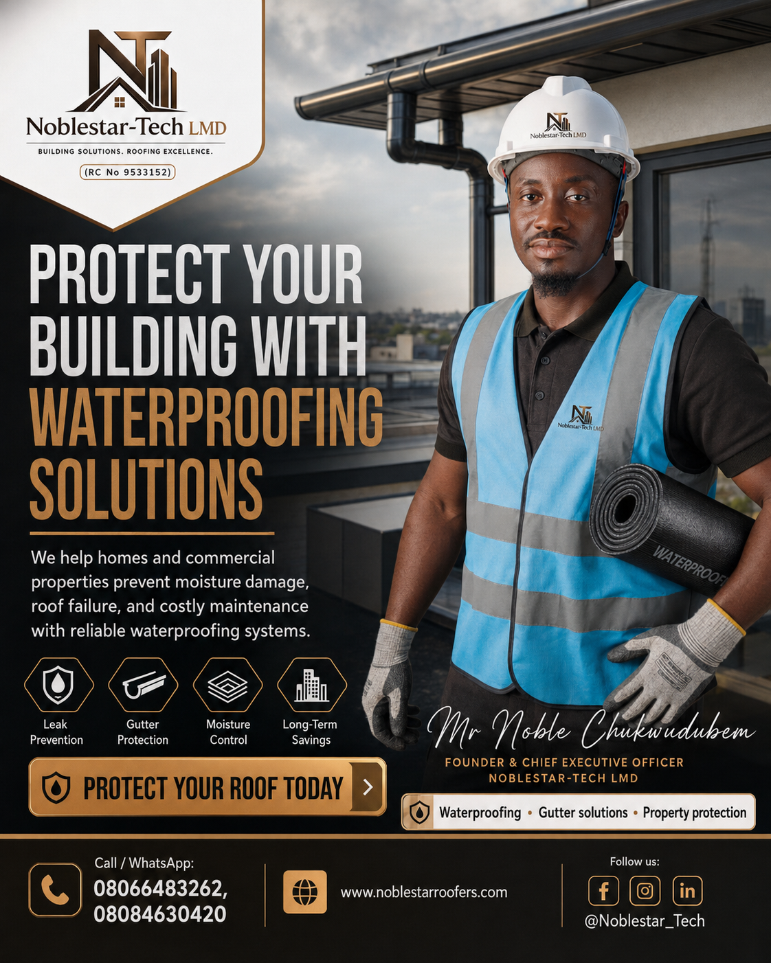 Noble Roofers professional wearing safety equipment